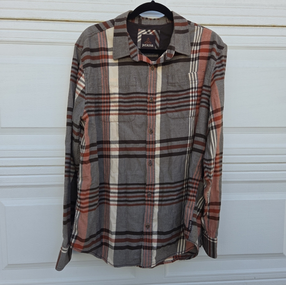 Prana Brown and Cream Casual Button Down Shirt - Picture 2 of 8
